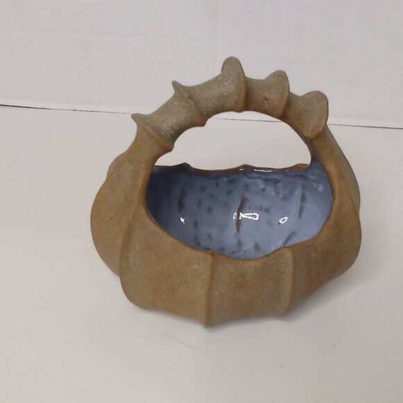 handmade Other - Ceramic Basket With Handle Rustic Cottagecore Inside Glazed Outside Raw 5" x 6"